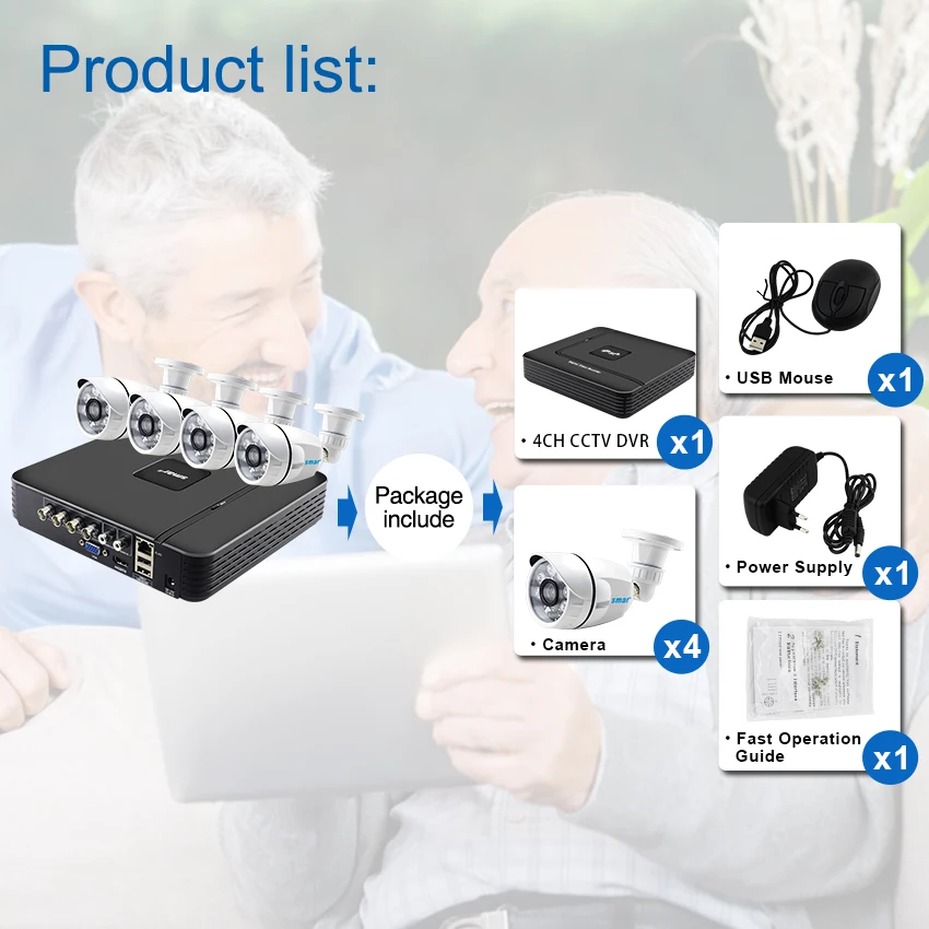 Smcctv 1080N DVR 4CH комплект P2P HDMI H. 264 Гибридный DVR система видеонаблюдения 720P 1080P комплект камеры AHD Открытый HD 3,6 мм объектив