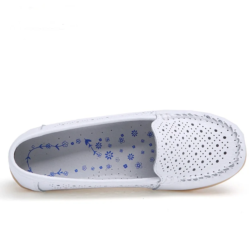 Новые летние модные полые кожаные Женские туфли лодочки Мокасины удобная обувь