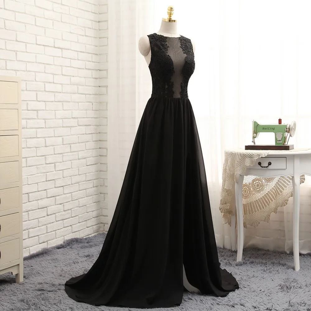 Новинка прозрачные платья для выпускного ТРАПЕЦИЕВИДНОЕ Черное женское