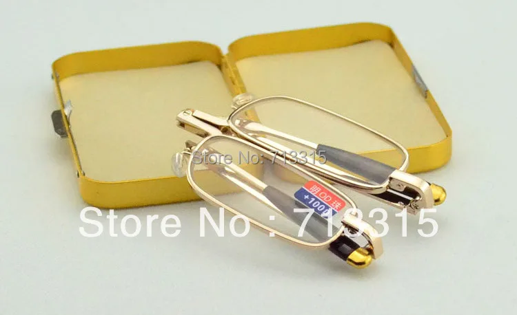 Очки для чтения со стальным футляром тонкие портативные складные очки с золотой