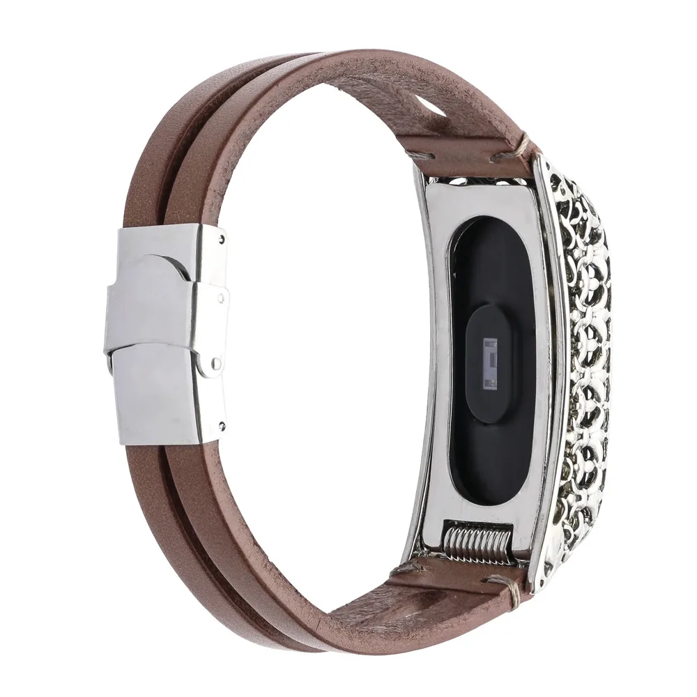 Кожаный браслет на замену + металлический чехол для Xiaomi Mi Band 3 Классический мягкий