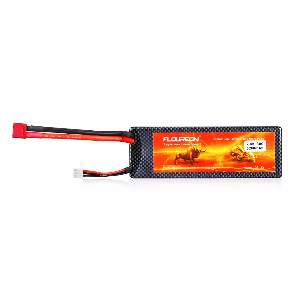 FLOUREON 2S 7,4 V 5200 мА/ч, 30C с Т-образный разъем LiPo Батарея пакет для RC Evader BX машина р/у грузовик радиоуправляемая автомодель трагги RC самолет Бла(беспилотный летательный аппарат квадролет с дистанционным управлением с видом от первого лица