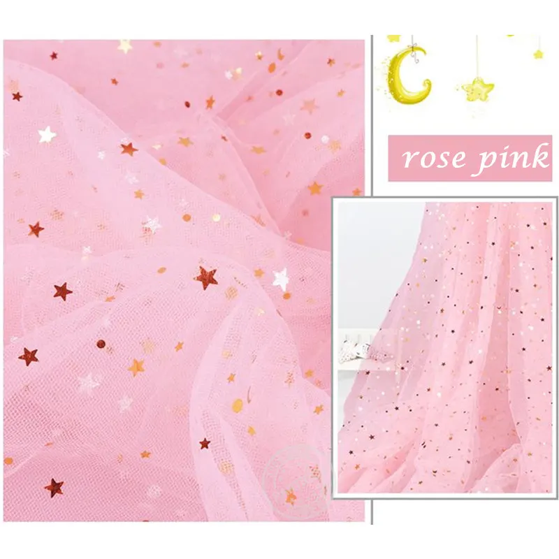 rose pink 25 ярдов 15 см тюль рулон катушки блеск органзы Золотая Звезда Луна Тюль органза DIY юбка-пачка поставки детский душ Свадебный декор - Цвет: rose pink