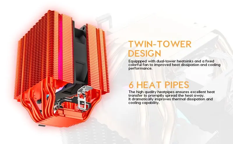 Aigo L6 кулер для процессора 6 тепловых трубок двухбашенный радиатор 90 мм светодиодный вентилятор 4pin вентилятор для процессора охлаждения для компьютера LGA775/115x/1366 AM2/AM3/AM4