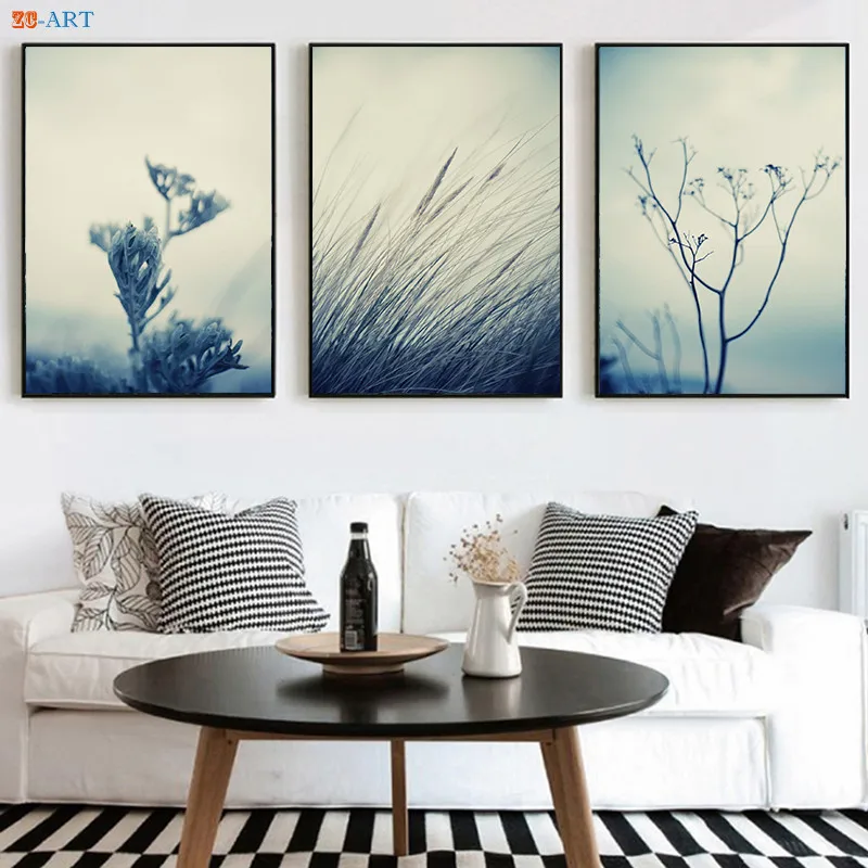 Современная Картина на холсте бледно голубая стена искусство Ботаническое