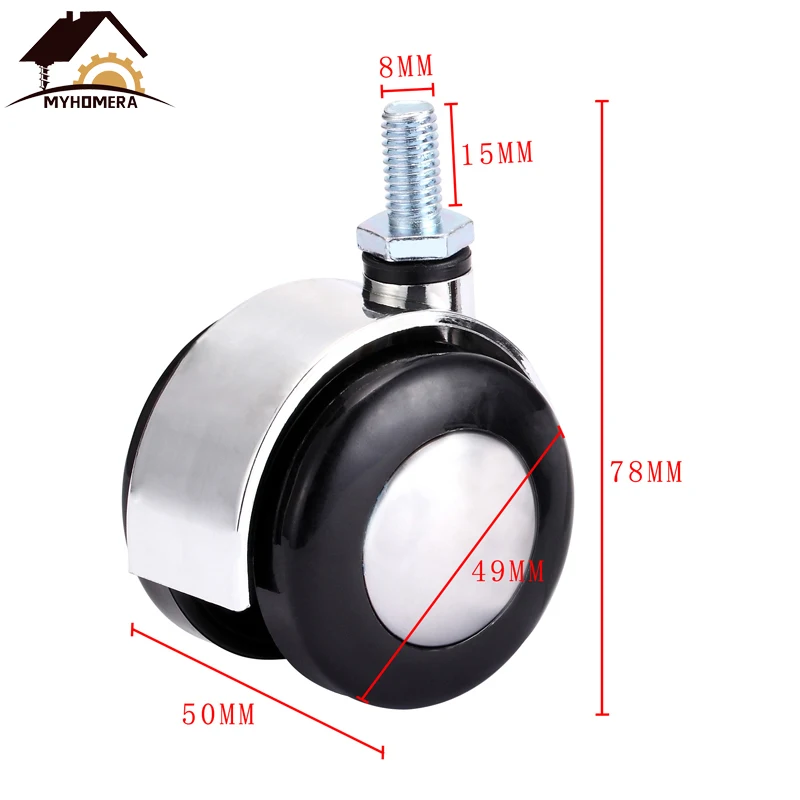 Screw without Brake Myhomera, 4 шт., 2 дюйма, колесико для стула, мебельное колесико, М8, винт/пластина, сплав, поворотные ролики, колёса, резиновые, бесшумные, защищают тормоз - Цвет: Screw without Brake