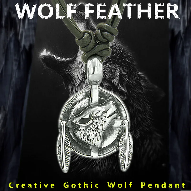 Кулон KLDY в стиле панк из нержавеющей стали с волком кожаное ожерелье перьями