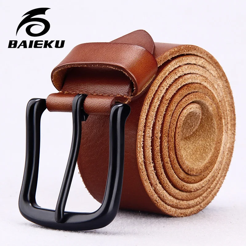 Мужской ремень из коровьей кожи BAIEKU черный натуральной в стиле ретро с пряжкой