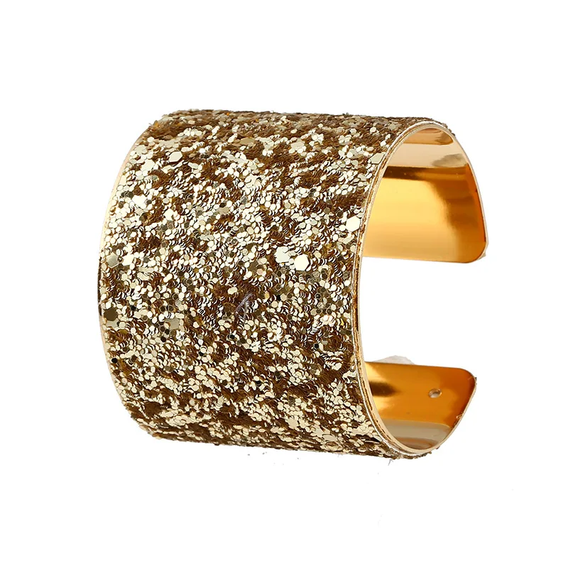 Personality Sequin Alloy Opening Wide Bangle Black Gold Jewelry Bracelet For Ladies Luxury Bracelets | Украшения и аксессуары