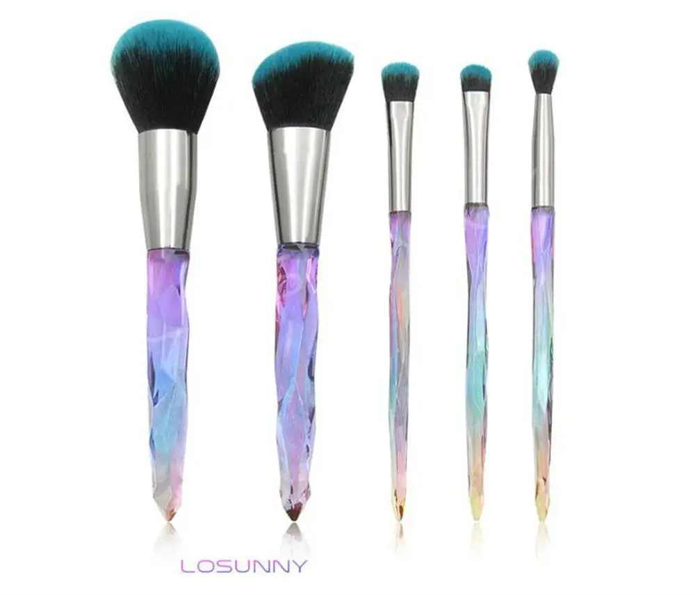 green-multi color LOSUNNY 5 шт. прозрачная Cystal Алмазная ручка набор кистей для макияжа кисть для глаз ПВХ упаковочные принадлежности для макияжа белая ручка - Handle Color: green-multi color