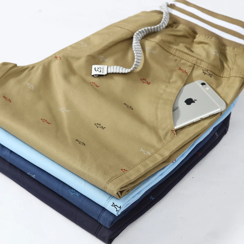 Мужские повседневные пляжные шорты с принтом рыбий кости хлопковые эластичной