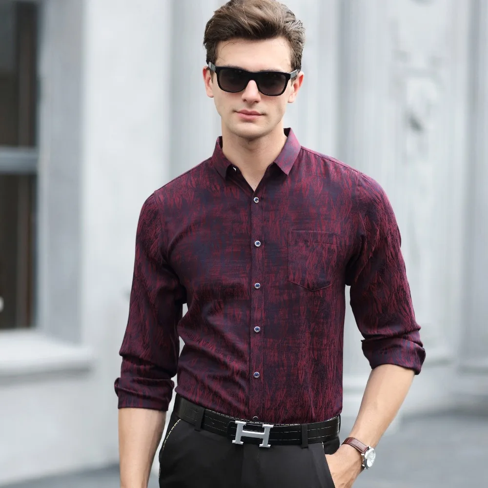 Мужская летняя рубашка с принтом приталенная длинным рукавом стирающаяся водой 2017|slim fit clothes|f shirtsfashion shirt |