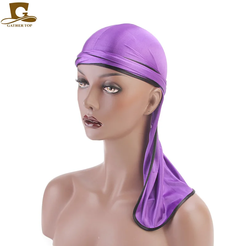 Новый дизайн Удобная Шелковая атласная шляпа Durag тюрбан кружевные банданы Doo Biker
