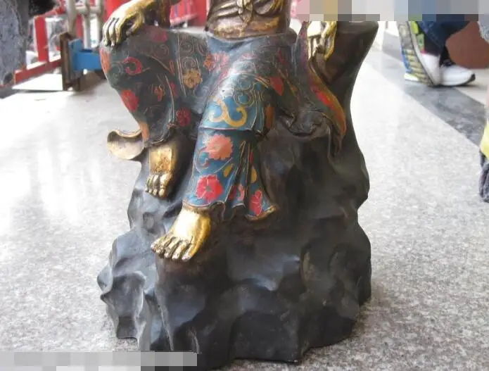 

Free shipping S03078 Tibetan Buddhism Fane Bronze gilt Cloisonne Sit hill Tara Guan yin Buddha statue