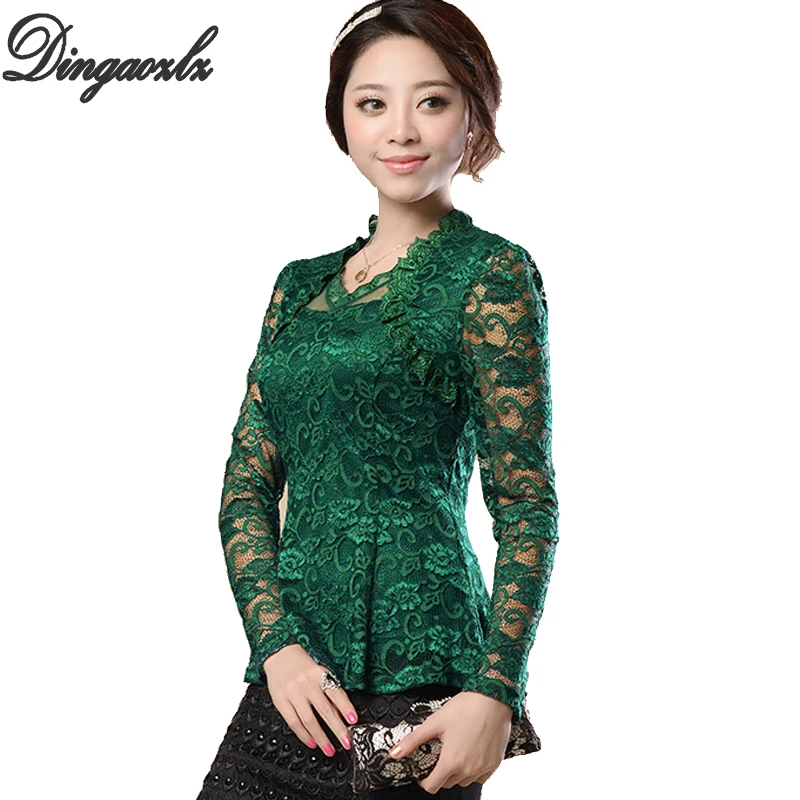 Новая мода renda blusas femininas, Женская кружевная рубашка, открытая кружевная блузка, рубашка для женщин, большие размеры, цветочные кружевные топы