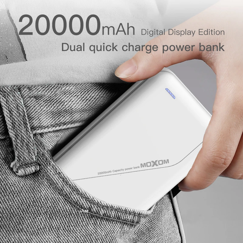 MOXOM Мощность банка 20000 мА/ч, два USB выхода, Мощность номер телефона банка Зарядное устройство для iPhone 8 X Xiaomi Быстрая зарядка зарядное устройство Powerbank