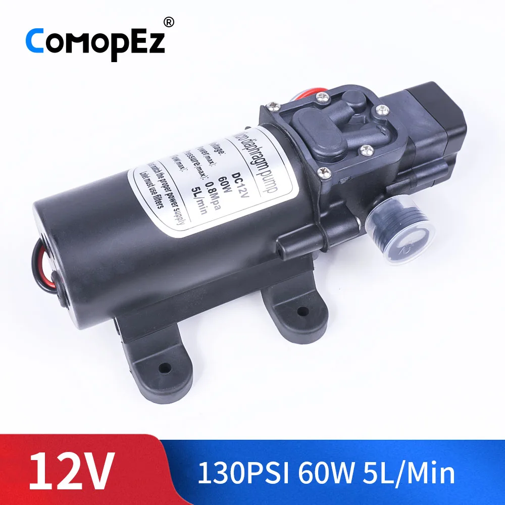 DC 12V 60W 130PSI 5L/Min водяной мембранный Водяной насос высокого давления самовсасывающий насос автоматический переключатель для сада вагон-кемпер