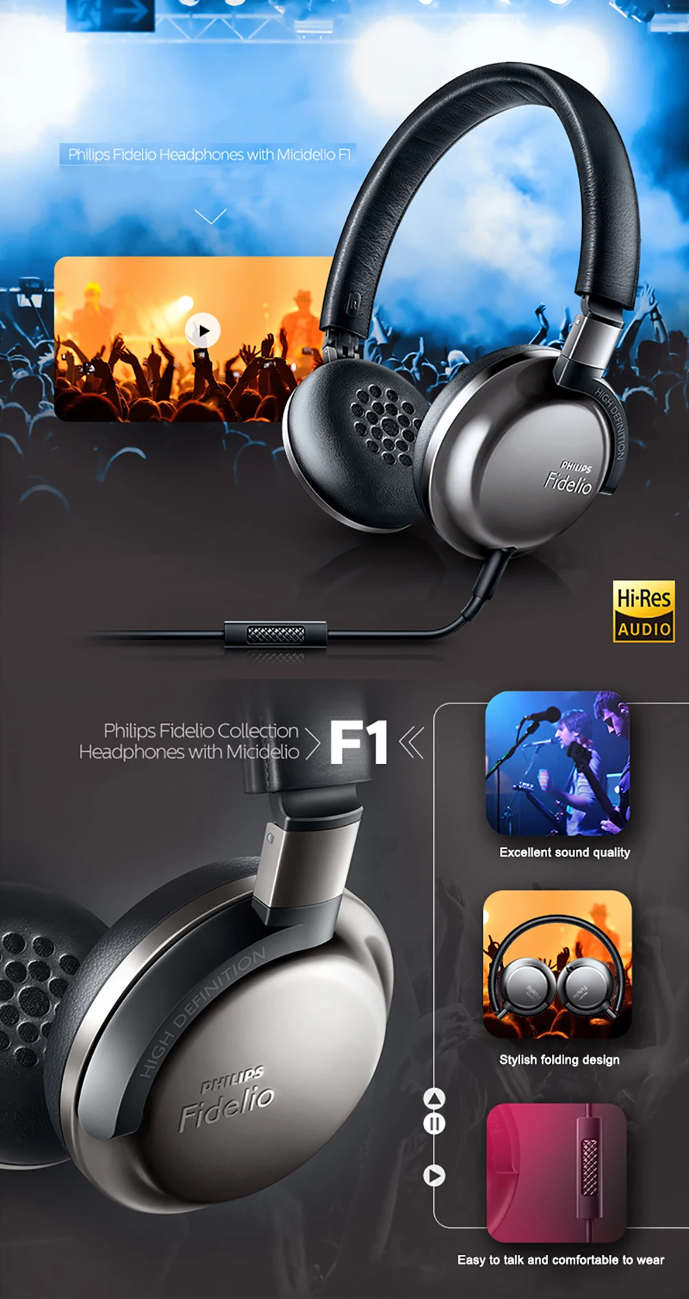 Наушники Philips Fidelio F1 получили лучший продукт в году с 40 мм приводом высокой мощности длиной 2 метра для смартфонов xiaomi
