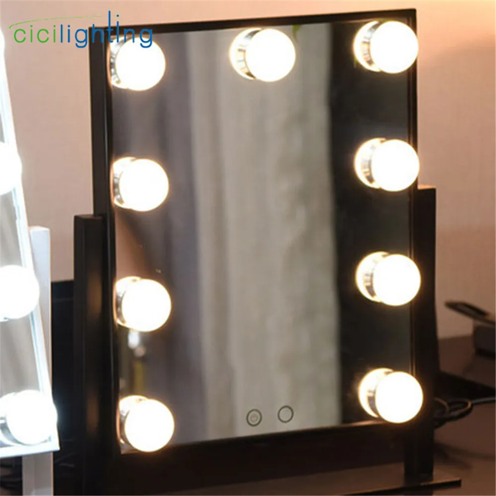 black 9-light Зеркало в комплекте, косметический зеркальный светильник с 9 12 15 Светодиодный светильник с лампами, сенсорный экран, косметический Регулируемый туалетный Настольный светильник s - Испускаемый цвет: black 9-light
