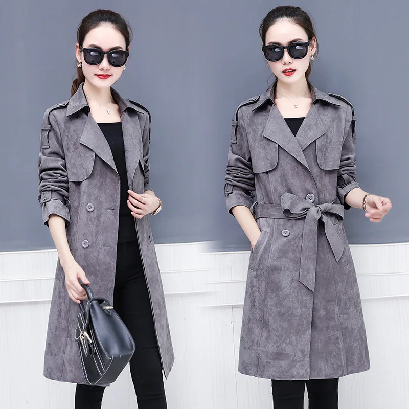 Сезон весна осень Верхняя одежда для женщин пальто замшевое тренчи с жакетом