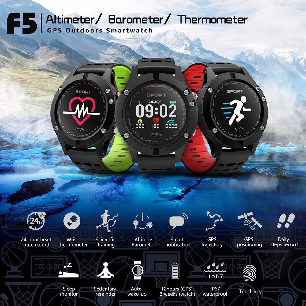 F5 smart watch сердечного ритма трекер монитор gps Multi спортивный режим OLED высотомер