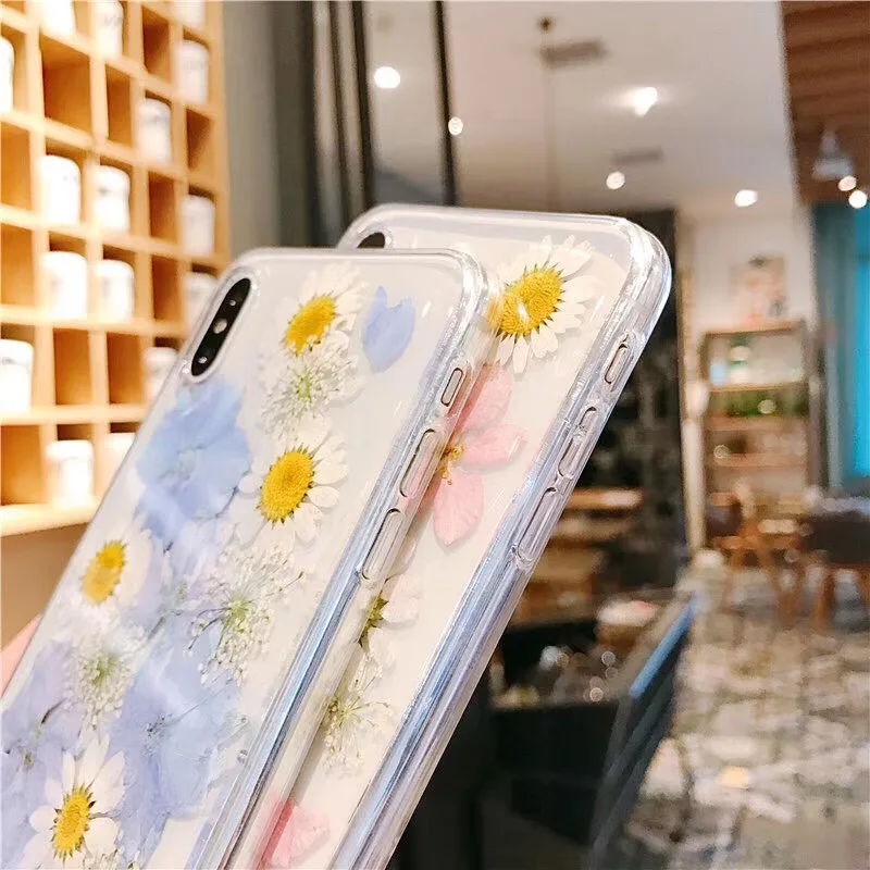 Чехол с настоящими высушенными цветами для iPhone 11 X XR XS Max 6 S 7 8 Plus Pro SE 2020 прозрачный