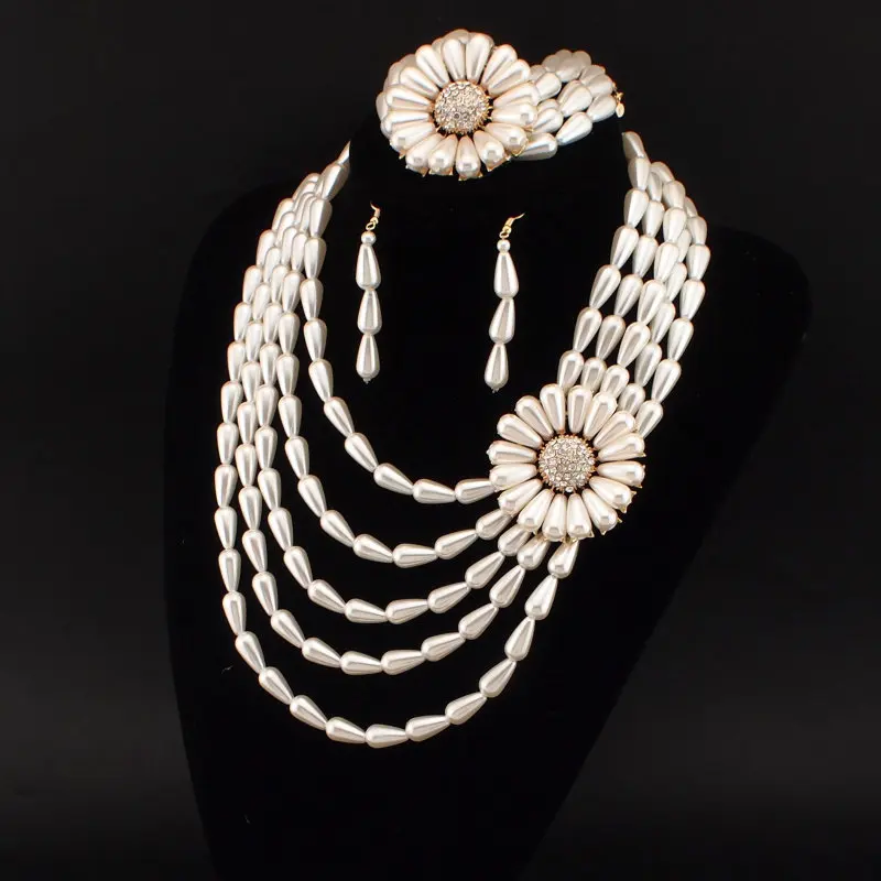 MANILAI Африканский Шарм Многослойные Имитация Жемчуга Цветок эффектное ожерелье