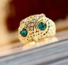 Мода Новое Поступление Горячей Продажи Оптовой Милые Зеленые Глаза Совы Кольцо