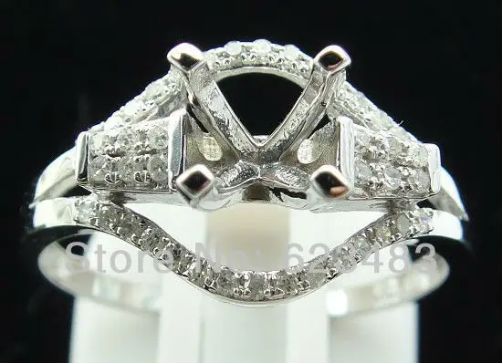 

Round cut 7mm Solid 14k White Gold Natural Diamond Semi Mount Setting Engagement Ring