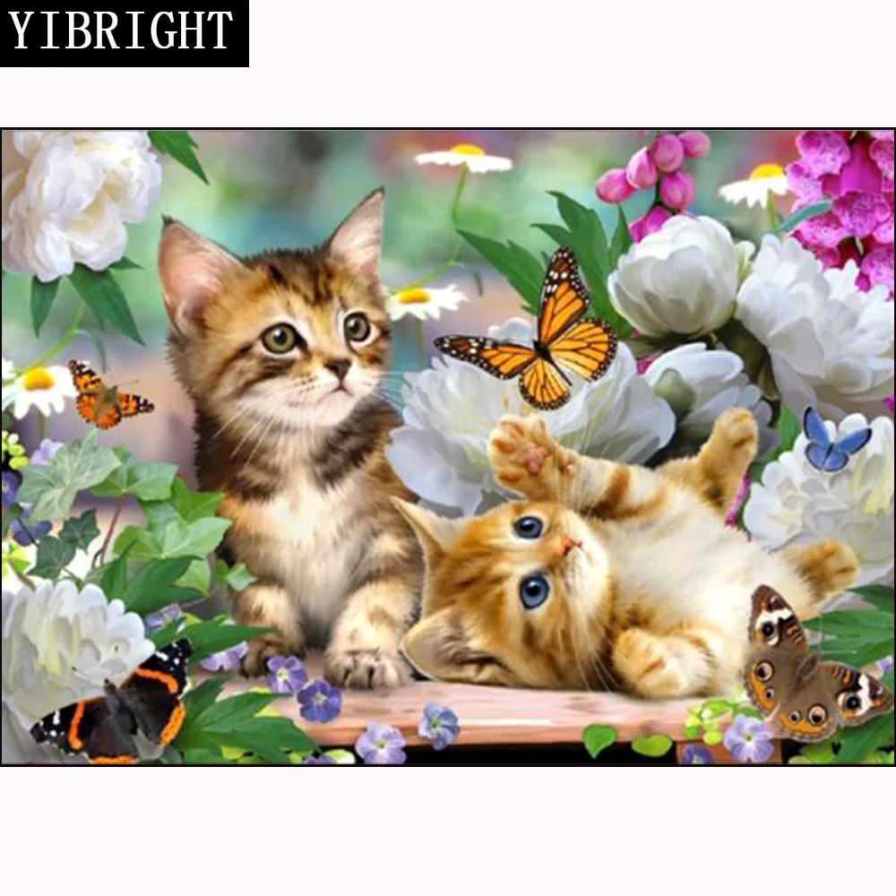 5D DIY Алмазная картина &quotКотята в цветах&quot 3D вышивка Животные крестом мозаика