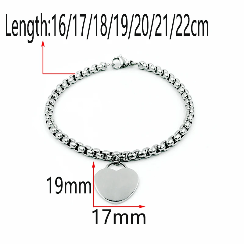 Женский простой браслет из нержавеющей стали с подвеской в виде сердца