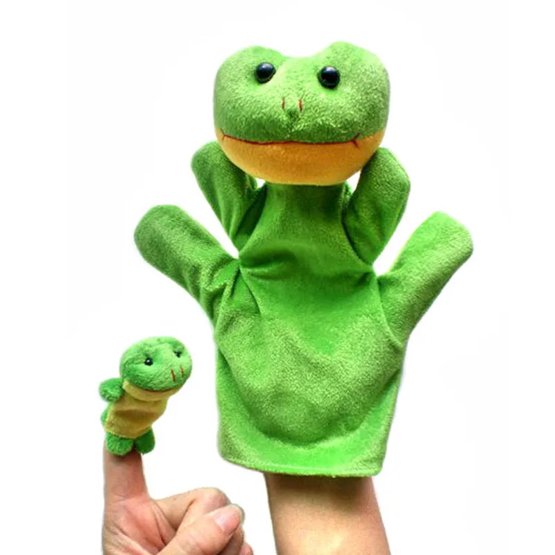 Frog 2 шт./лот смешные стороны кукол Игрушечные лошадки животных Finger Марионетки Детские Мультяшные плюшевые игрушки ручной Куклы Марионетки Игрушечные лошадки Прихватки для мангала куклы кукольный - Цвет: Frog
