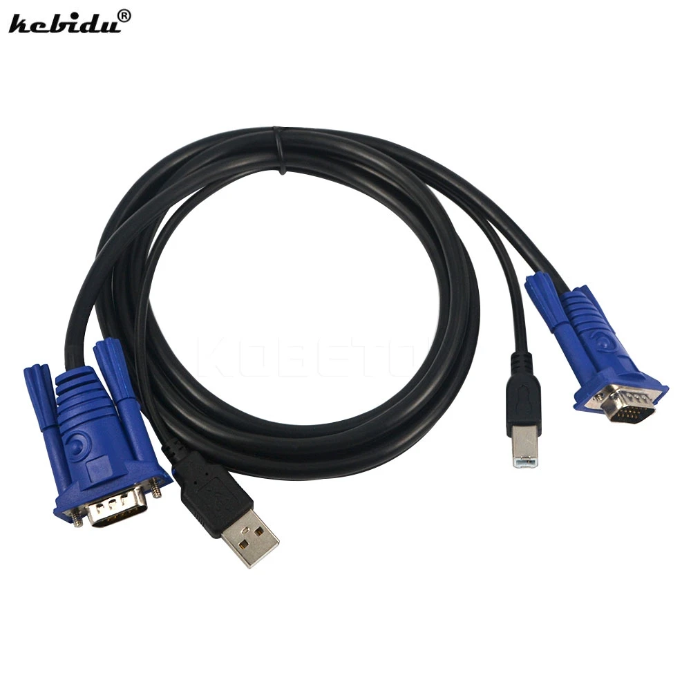 Kebidu1.5 M KVM коммутационный кабель 2 в 1 USB 0 Тип A на B 4Pin + стандартный VGA SVGA 15pin
