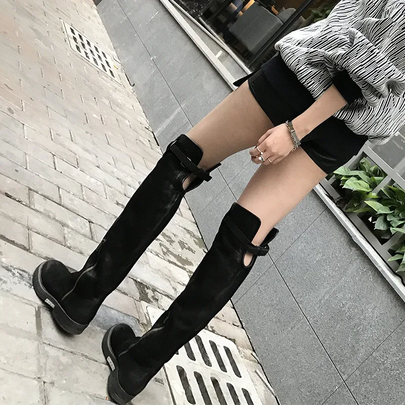 Jady/женские Сапоги выше колена из натуральной кожи; цвет розовый, черный; облегающие сапоги для верховой езды; обувь на плоской подошве; женские высокие сапоги на платформе; Botas Militares