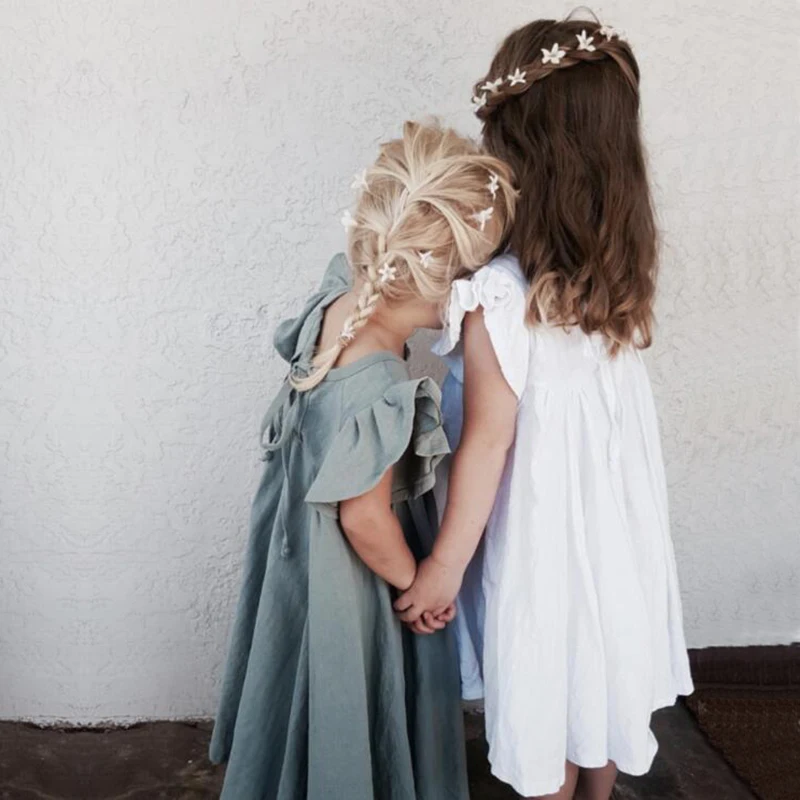 Летнее платье для девочек Платье принцессы свадебной вечеринки Хлопковое