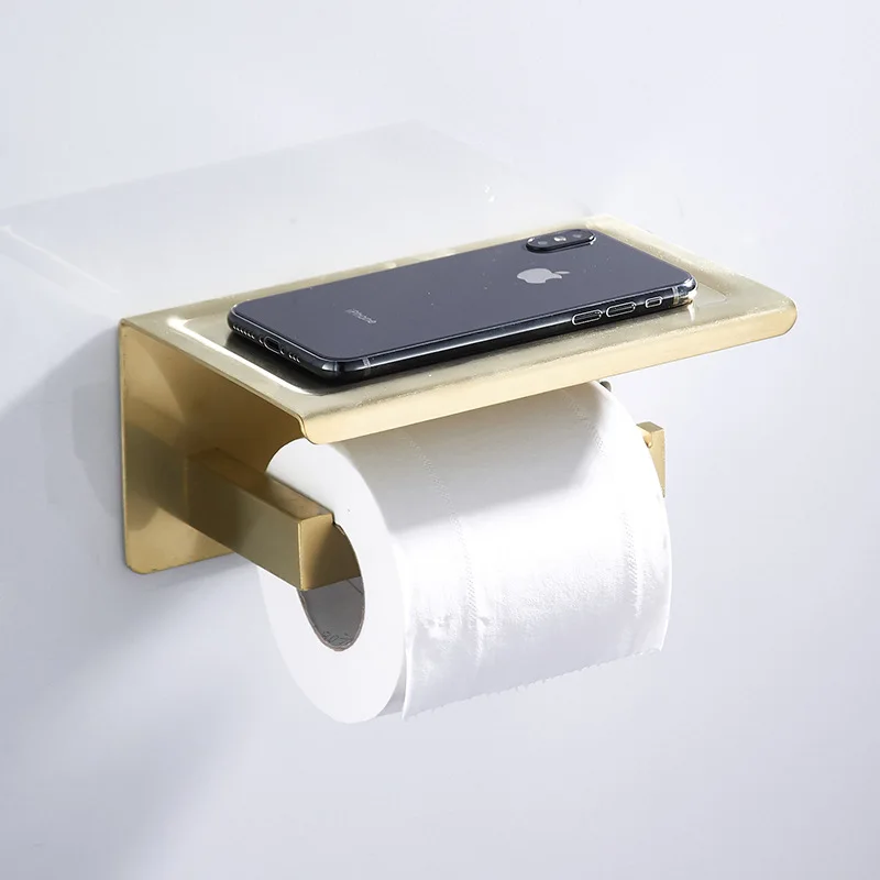 

304 Stainless Steel Home Toilet Paper Holder Gold Phone Shelf Storage Rack Modern Brushed Shelf Basket Bathroom Accessories