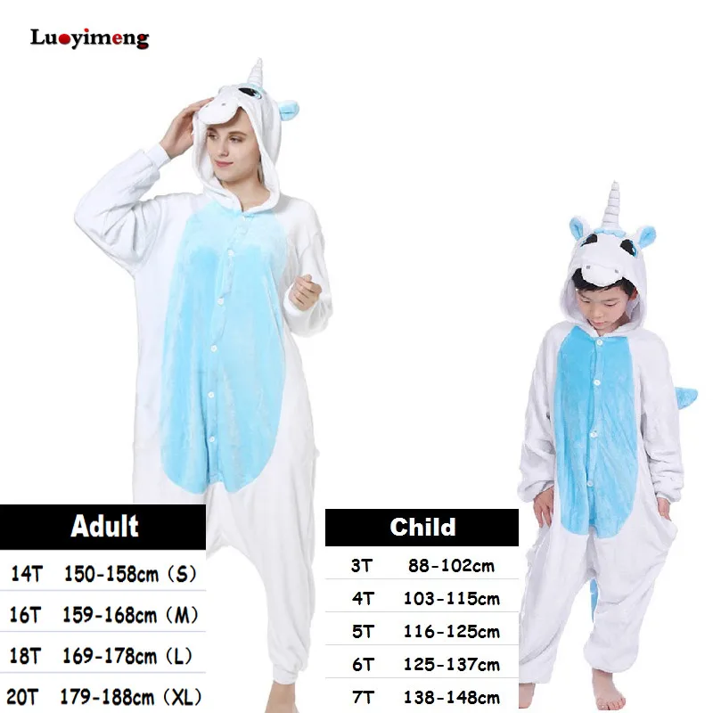 blue unicorn Одежда для мальчиков и девочек; Пижама с изображением единорога Золотого Рога для женщин; комбинезон с рисунком животных; одежда для сна; зимние теплые пижамы; пижамы кигуруми для детей - Цвет: blue unicorn
