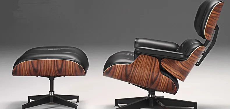 Black Leather Mid Century современный классический палисандр фанерный шезлонг и пуфик Премиум высокого класса кожаный шезлонг вращающийся стул - Цвет: Black Leather