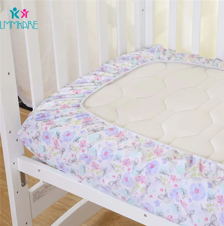 1pcs Fitted Sheet Хлопковые мягкие бортики для кровати, светло-фиолетовые бабочки, вышивка, простыня и пододеяльник для маленьких девочек, юбка-кровать, милое постельное белье с рисунком - Цвет: 1pcs Fitted Sheet