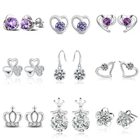 silver color cubic zirconia stud earrings for women casual style girl zircon earrings personality jewelry