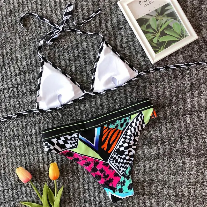 Sexy Print Swimsuit Female High Cut Bikini Set Women Swimwear Push Up set Bather 2019 New Lace Bathing Suit Swim Wear |