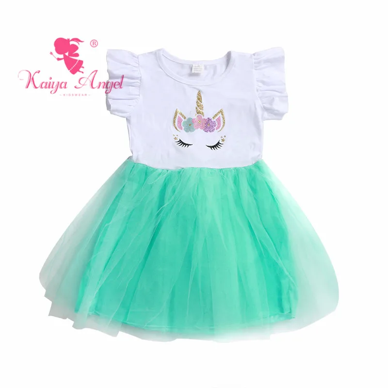 Kaiya Angel 2018 NB-8T Хлопковое платье с единорогом для маленьких детей светло-розовое