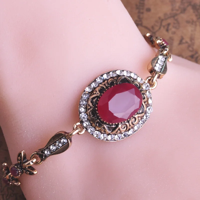 Blucome Vintage смолы браслеты женщины руки Аксессуары Bijoux Браслет Женские ювелирные изделия браслеты Diy турецкой партии ювелирных изделий - Окраска металла: red