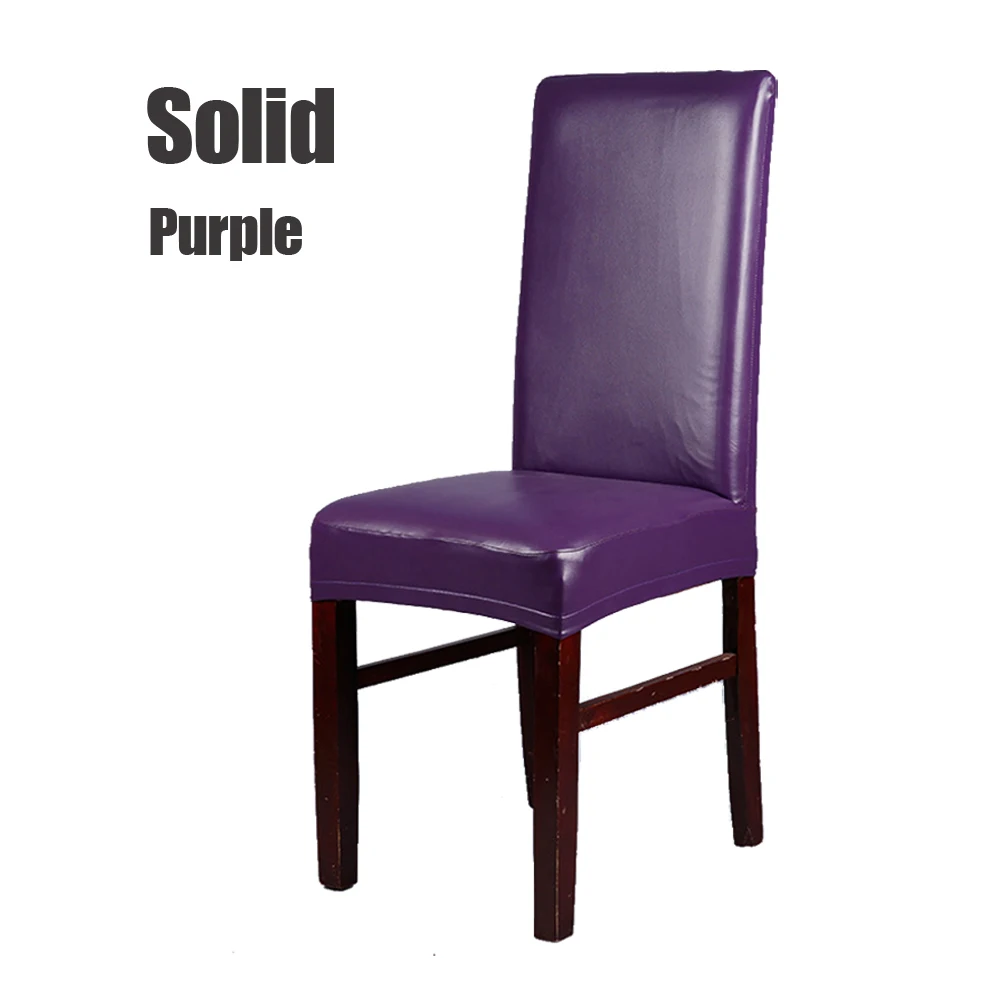 Solid Purple Новое поступление 1 шт. черный/кофейный/серый/фиолетовый многоцветный Водонепроницаемый и маслостойкий Чехол для стула из искусственной кожи для домашнего декора столовой - Цвет: Solid Purple