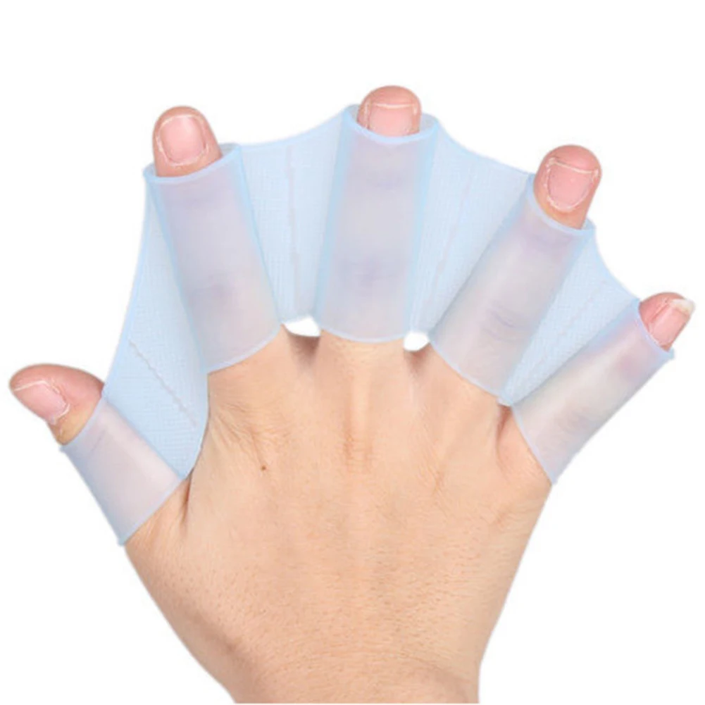 Blue 1 Pair Frog Silicone Hand Swimming Fins Handcuffs Flippers Swim Palm Finger MC889 - Color: Blue