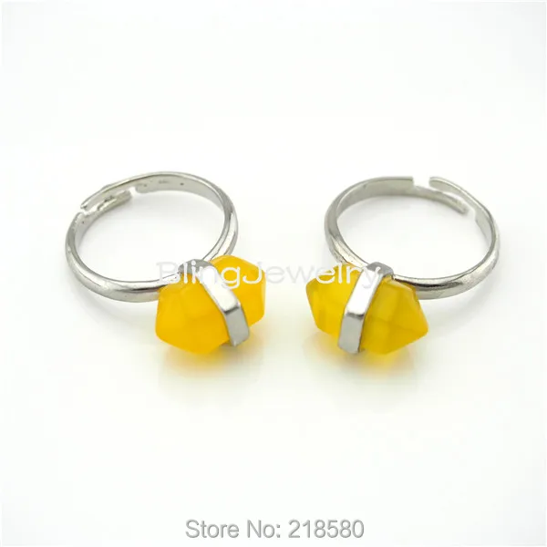 

H-R03 Healing Stone Terminated Yellow Jades Ring Silver Adjustable Ring
