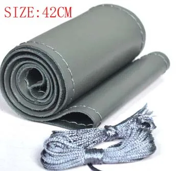 42cm gray Чехол на руль для автомобиля, грузовика, из натуральной яловой кожи, сделай сам, ручная пошив, диаметр 42 см, 45 см,, подарки BACANO - Название цвета: 42cm gray