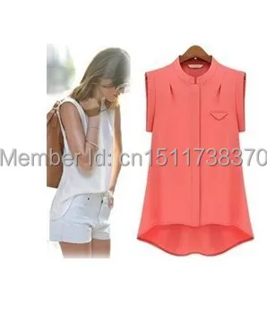 2014 new fashion chiffon blouse women's summer shirt unique design tops white blue orange CS9086 |