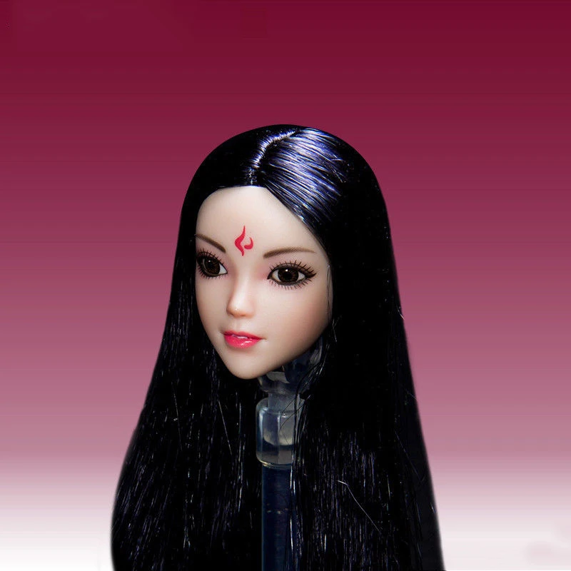 

1:6 Scale Asian beauty head Big Eyes Black Hair For 12" Female Pale Body