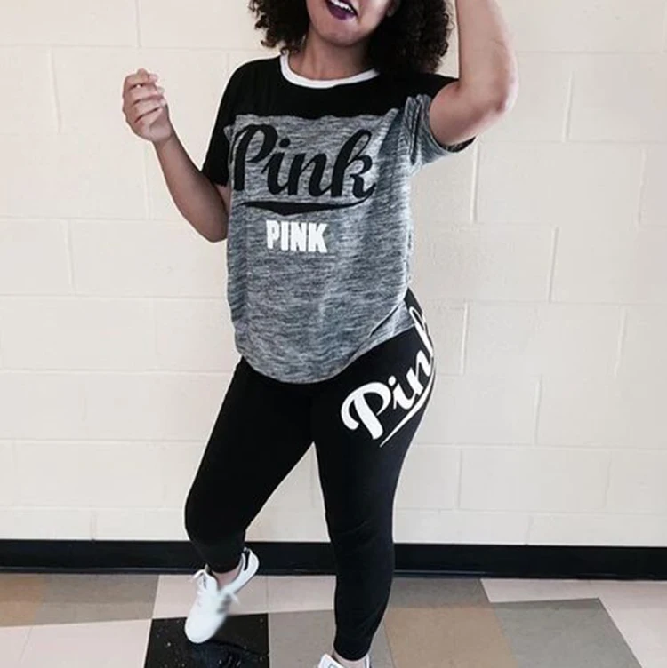 Женский спортивный костюм размера плюс розовый комплект из 2 предметов с